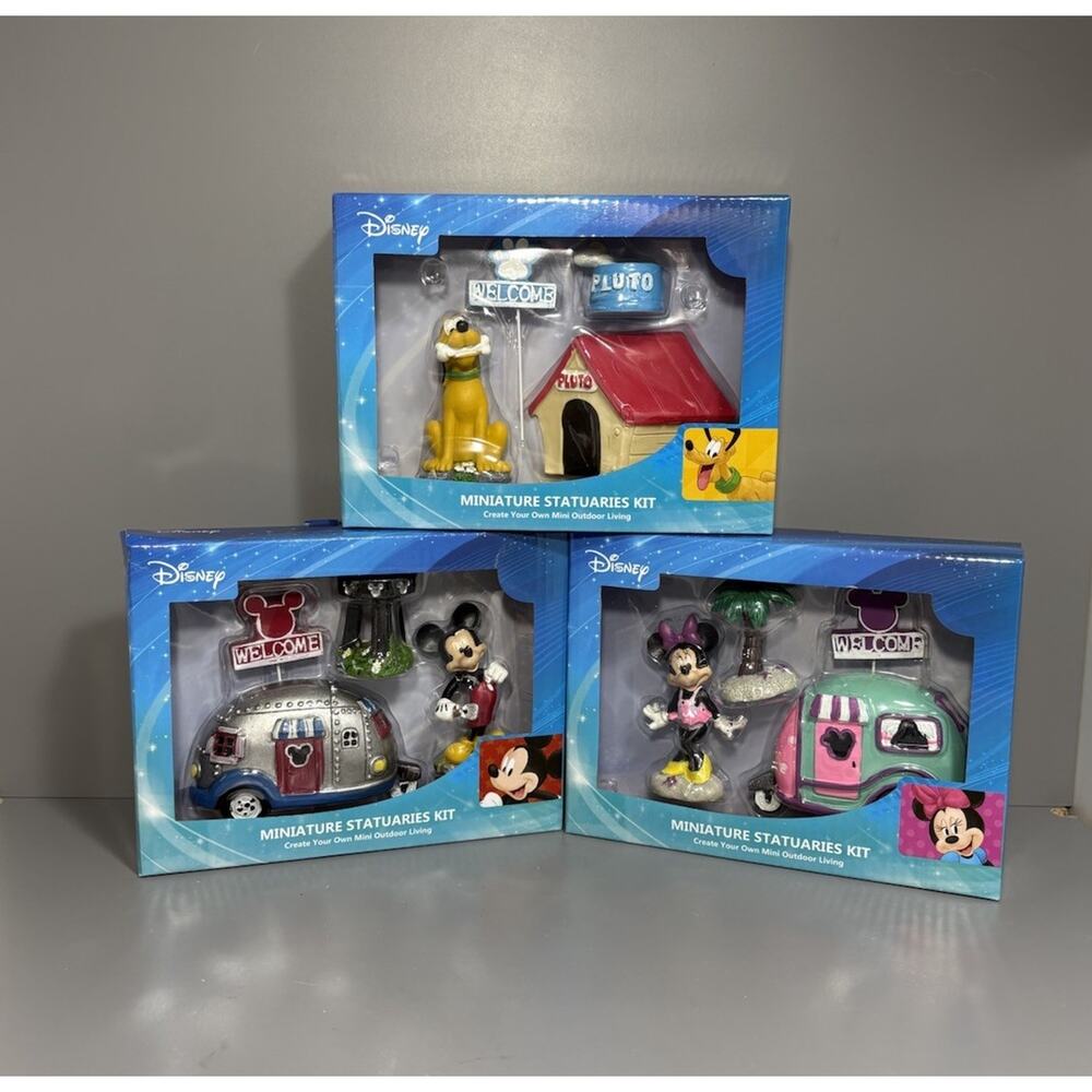 DISNEY Mickey Mouse Minnie Pluto Mini Statues Kits Fairy Garden Decor (Lot of 3)